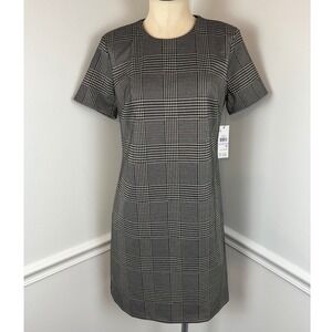DKNY Beige & Black Houndstooth Business Career Shift Dress Short Sleeve NWT 6